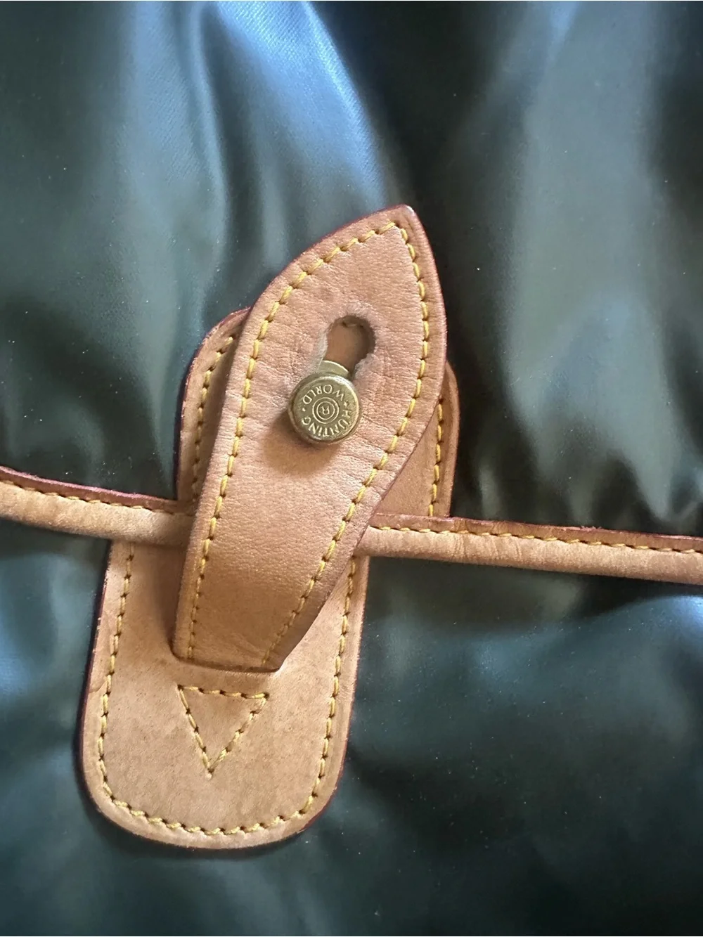 Hunting World Olive Green Nylon Messenger Bag with Tan Leather Trim
